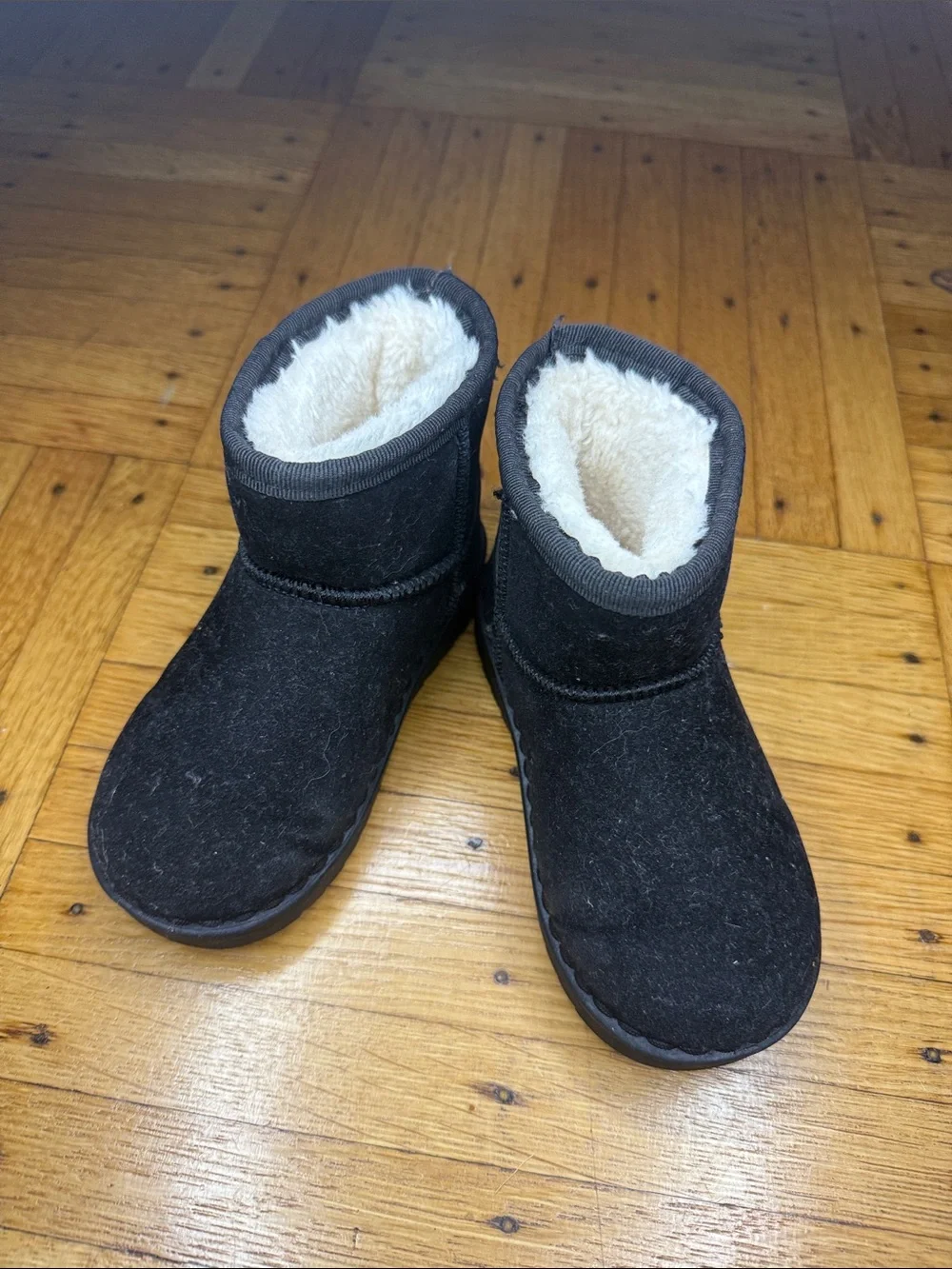 Black Faux-Suede Shearling-Lined Short Boots